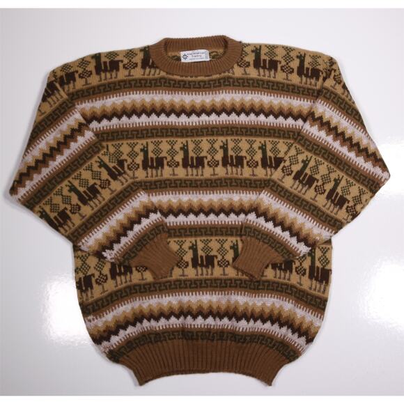 Inter American Trading Denver 100% Alpaca Peru Brown Crewneck Sweater Medium - Picture 1 of 3